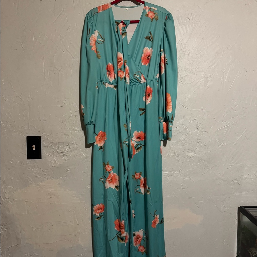 Elegant Teal Floral Jumpsuit